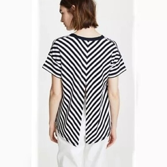 Rag & Bone Striped Stretch Split-Back Crewneck Tee-Shirt Top White Navy Size XXS - Picture 4 of 12